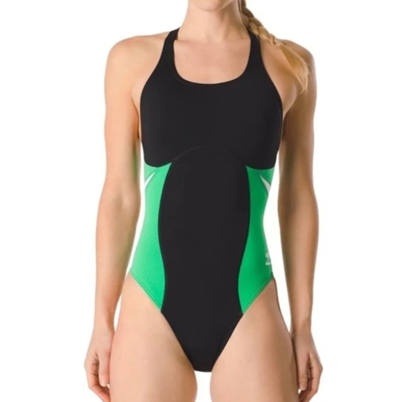 Speedo Womens One Piece Swimsuit Endurance+ Super Pro Team Black Green Sz 22 XXS - Picture 16 of 16